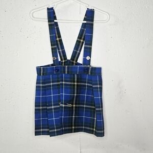 Toddler Girl Blue Plaid Suspender Skirt/kilt